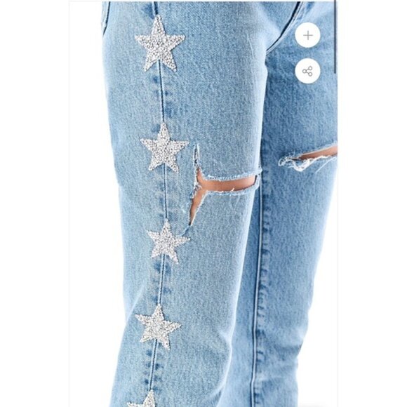 LF | CARMAR Alexander Ezra Rhinestone Star Side Stripe Distressed Jeans Size 24 - Picture 3 of 16
